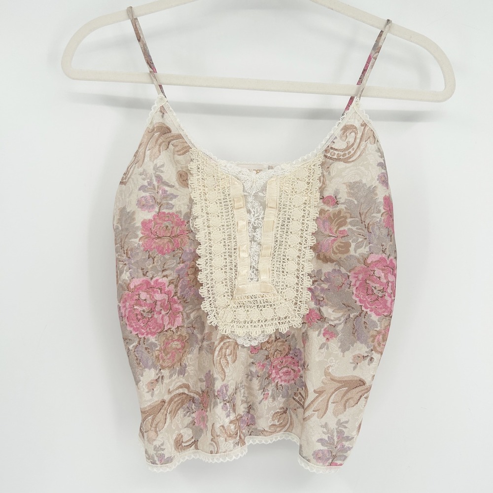 Escapades‎ Womens Vintage 90s Lingerie Coquette Floral Lace Trim Cami Top Size S